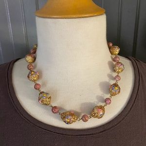 Pink baroque style Venetian glass bead necklace